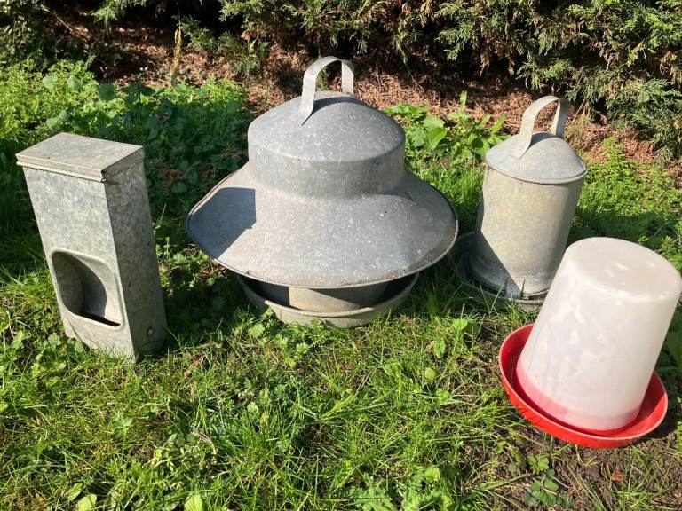 Chicken Poultry Feeder Hopper Water Grit Dispenser Galvanised kit set