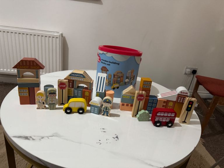 Chad Valley Wooden Toy Town Building Blocks Set With Box - 3-4 Pieces MissingPrice