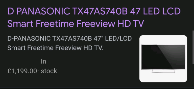 47 Panasonic TX-47AS740B Full HD 1080p Freeview HD Smart 3D LED TV