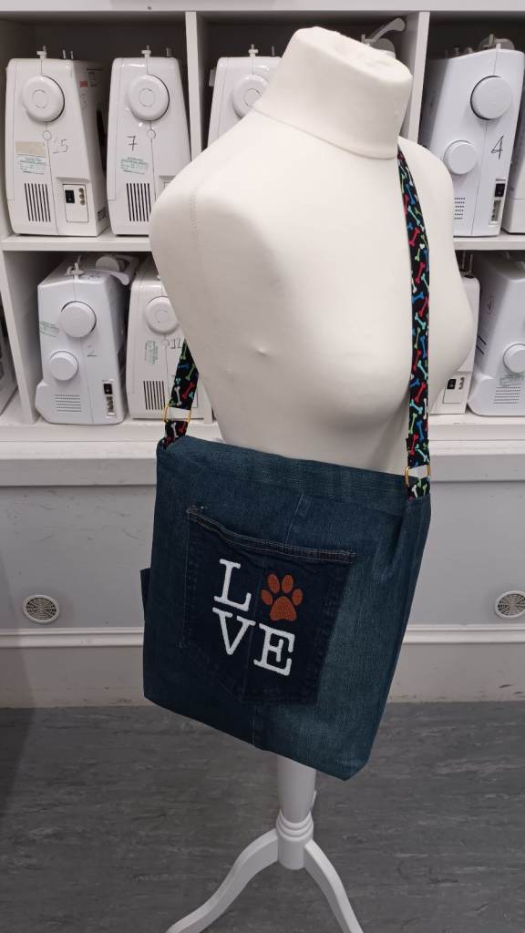 Puppy Love Levi denim dog walking crossbody bag