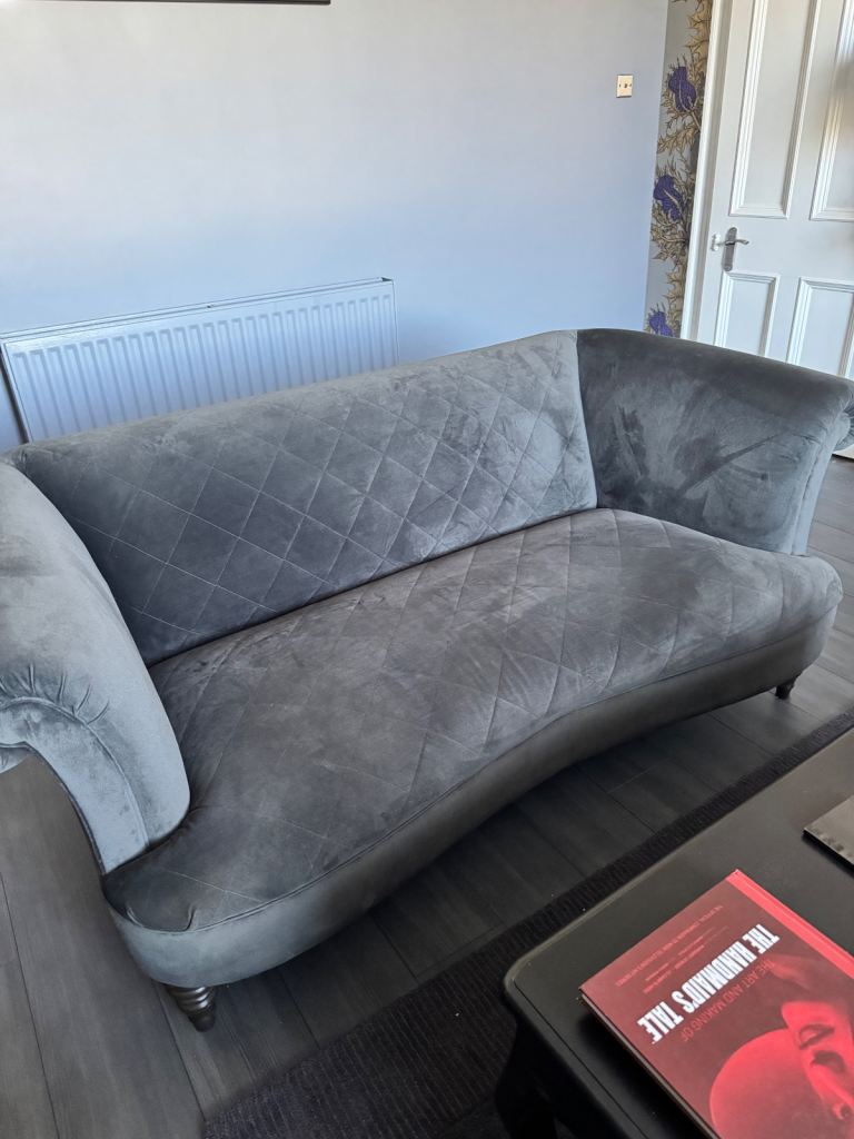 Parker Knoll grey velvet sofa