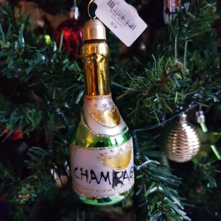 Champagne Bottle Glass Christmas Tree Decoration NWT