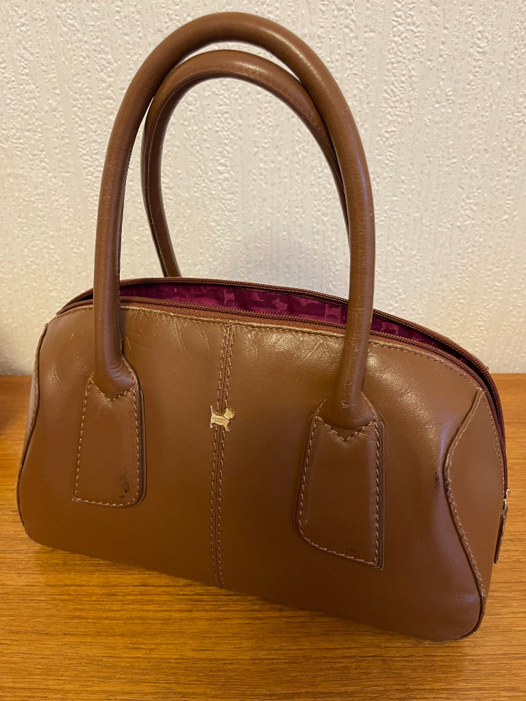 RADLEY LEATHER DOUBLE ENDED ZIP TOP TAN GRAB BAG
