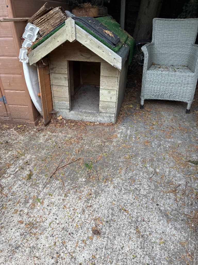 Large wooden dog kennel and dog bed 