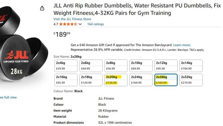 Dumbbells - pair of 20kg and pair of 28kg