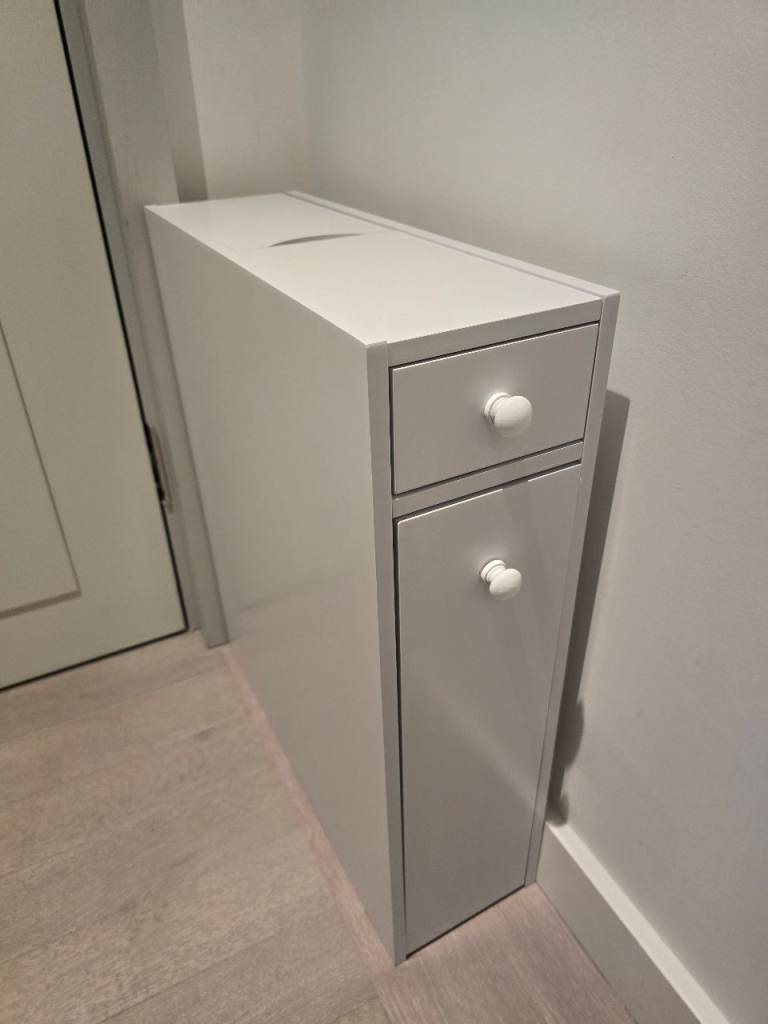 image for Slim White Narrow Wooden Cabinet 