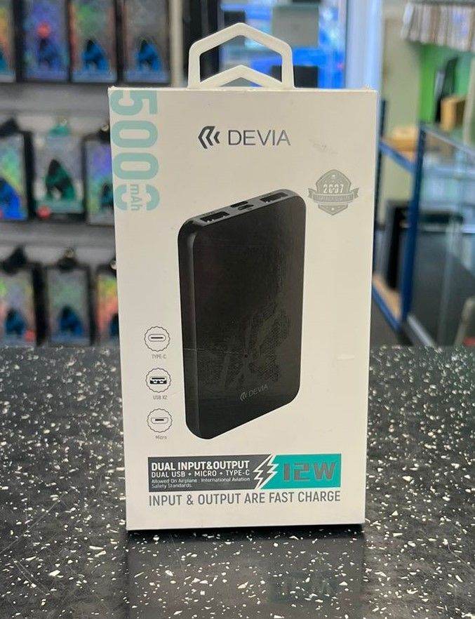 Devia 5000 mAh Powerbank - Black - Input & Output Are Fast Charge