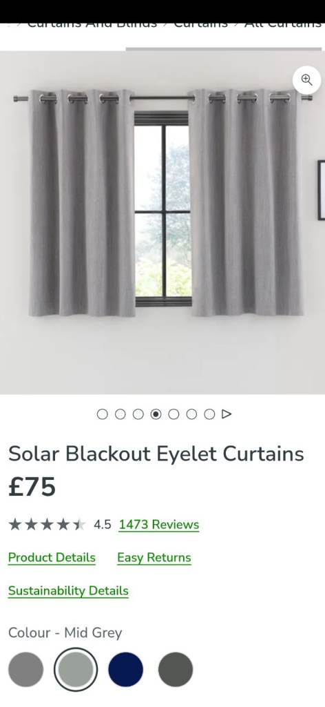 Solar Blackout Eyelet Curtains – Mid Grey, As Good As New