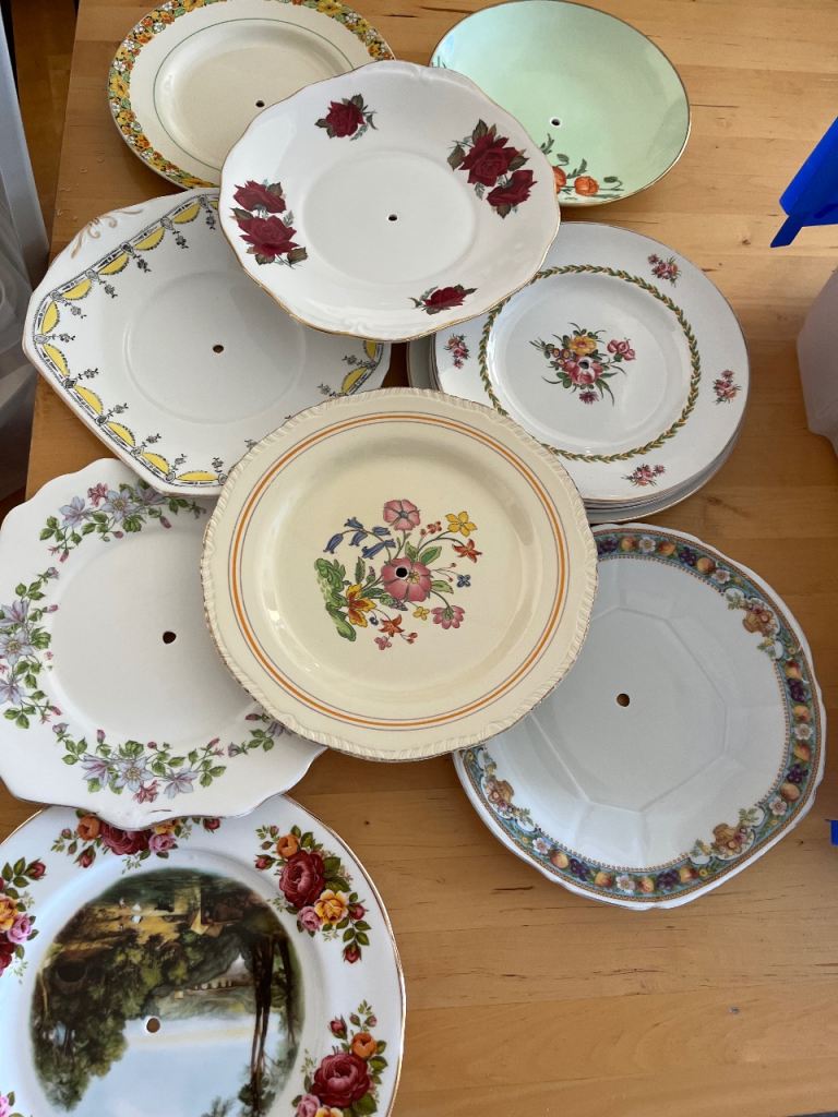 Cake stands, plates, cups, saucers, tea pot, etc
