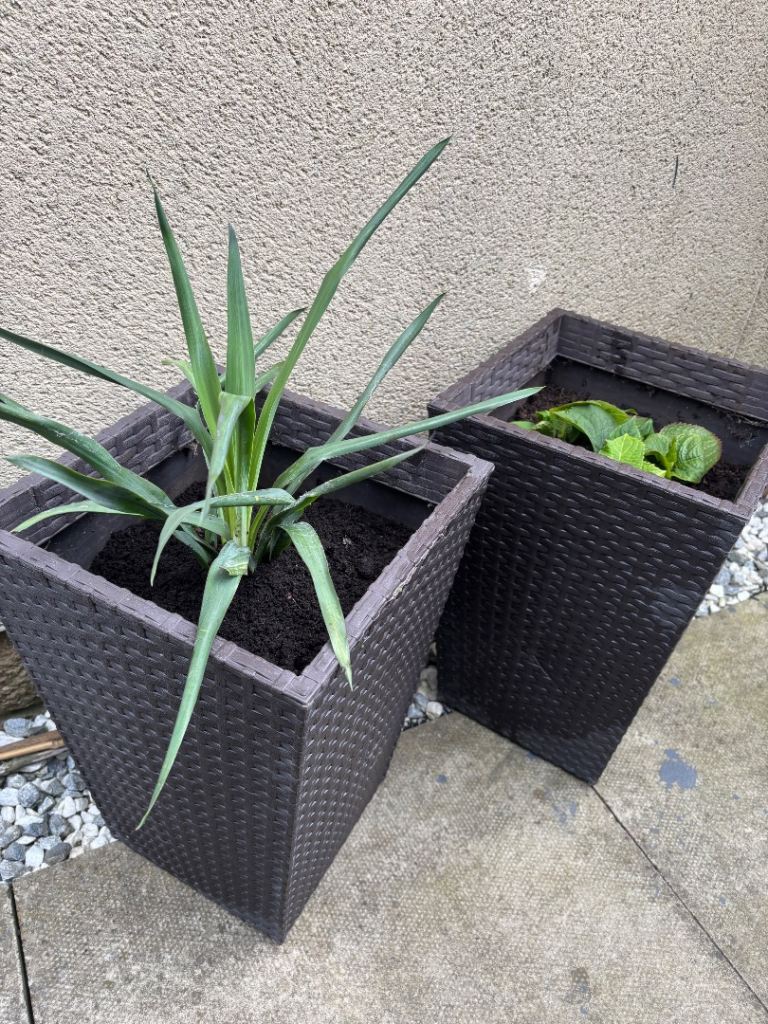 Pair of Brown Rattan Style Garden Planters