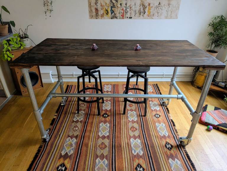 Beautiful large bespoke industrial wood table on castor wheels (RRP £650)