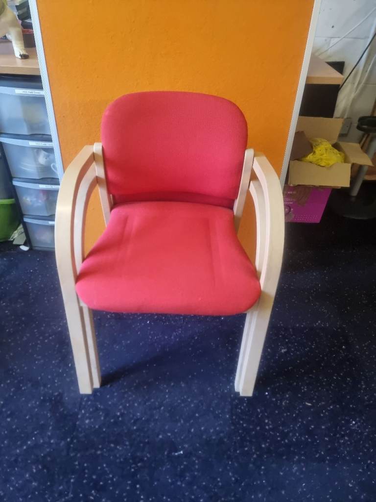 Pair of Red Office Reception Stacking Chairs. 2 Red Office Chairs with Arms 
