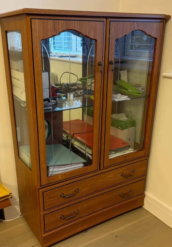 Teak wood display cabinet 