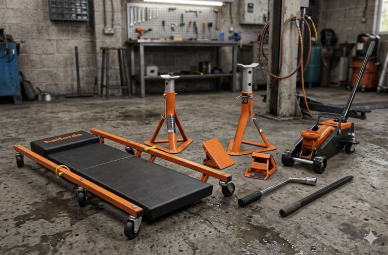 Halfords 5 Piece Lifting Kit like new jack trolley