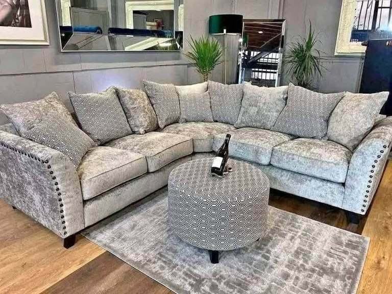 NEW Grey Velvet Large Corner Sofa with cushion