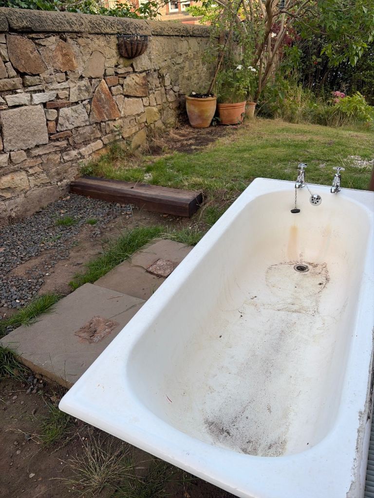 Old White Metal Bathtub with Taps – Fair Condition