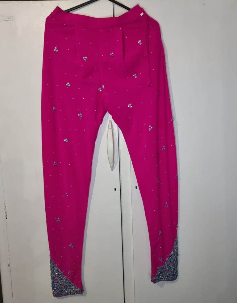 New.Pink silver blue asian dress. Tight pants. Party. Sequins beads diamontes. 30chest