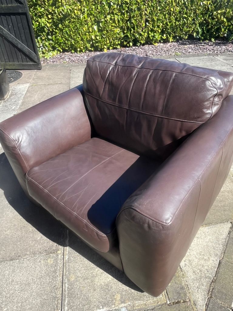 Armchairs x2 Real Leather, chocolate brown
