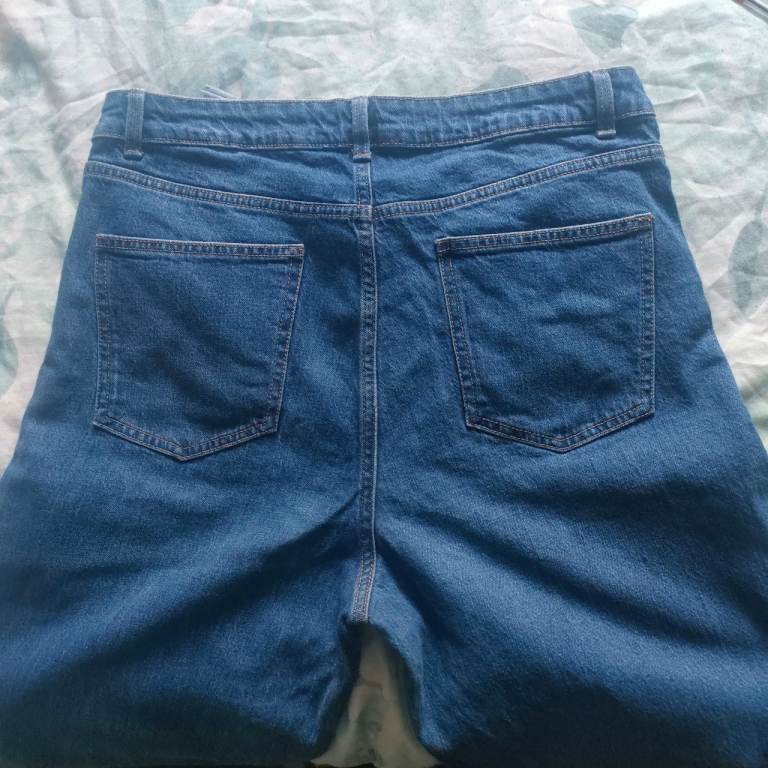 M&S Wide Leg Denim Jeans Size 14 Long Trousers 