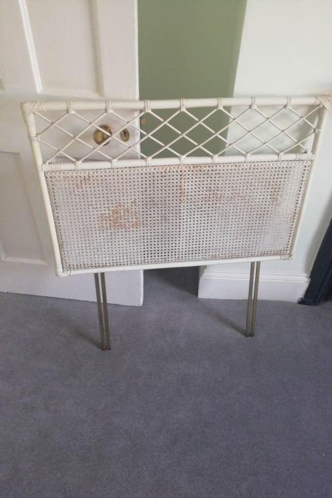 Single Vintage white wicker headboard 