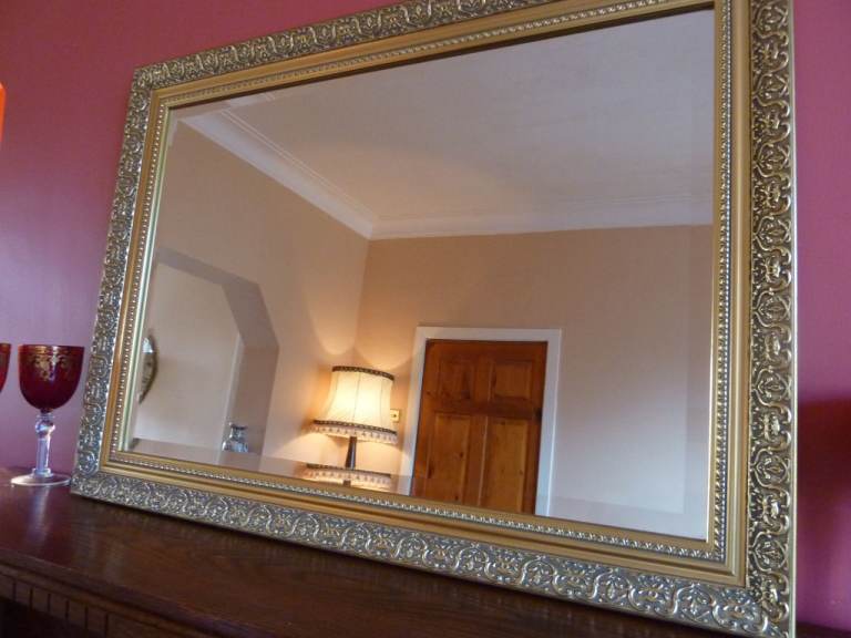 Fab Vintage Extra Large Gold Gilt Mantel Wall Bevelled Mirror 117cm x 69 cm