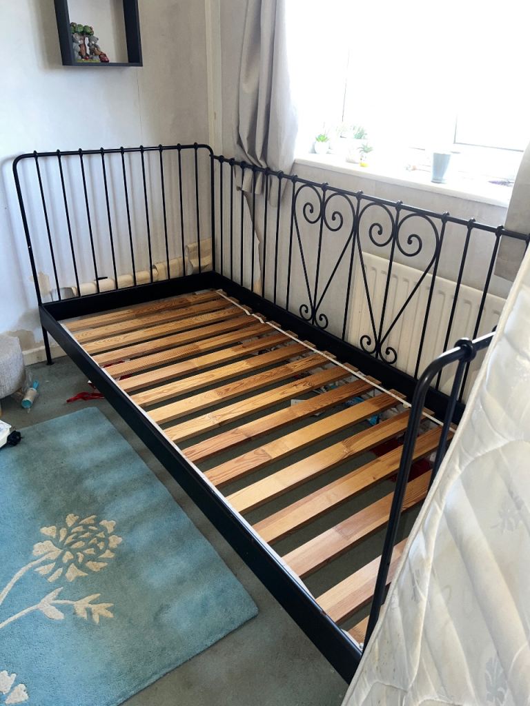 Black Metal Bed Frame with Slatted Base – Good Condition