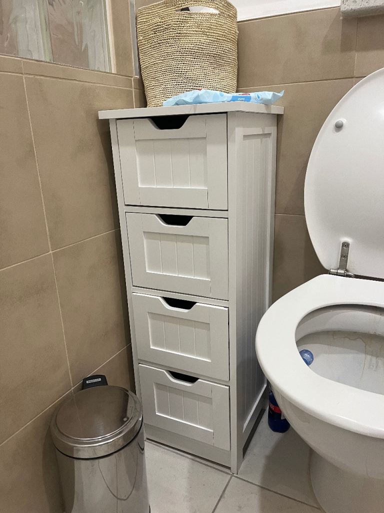 Slim White Bathroom Storage Cabinet – 4 Drawers