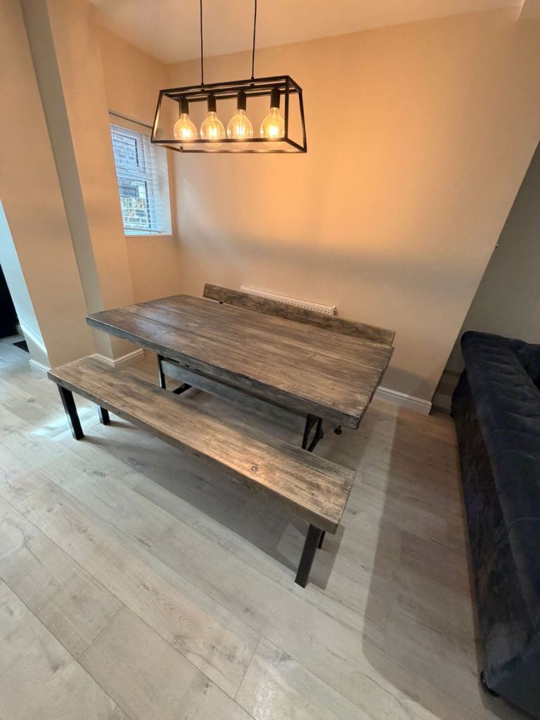 Reclaimed Solid wood table and bench 