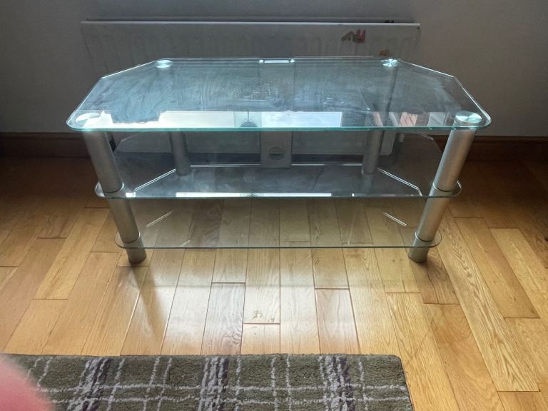 Glass TV Stand with 2 Shelves - Modern Design