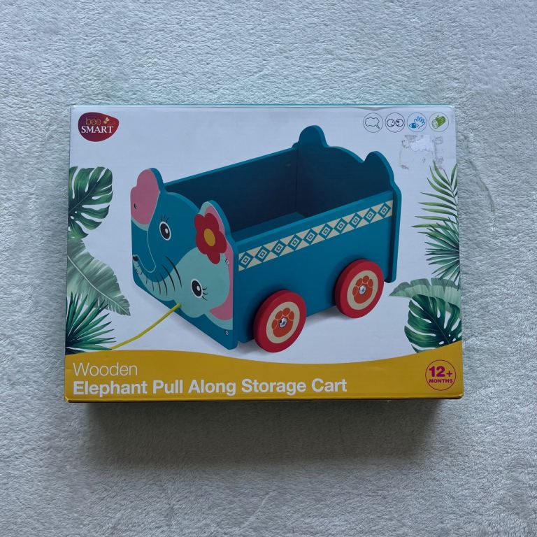 Bee SMART Elephant Wooden Toy Storage Box on Wheels 