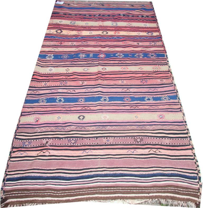 Kurdish handmade wool and cotton Kilim flat weave rug 1950 9 x 4.7 ft