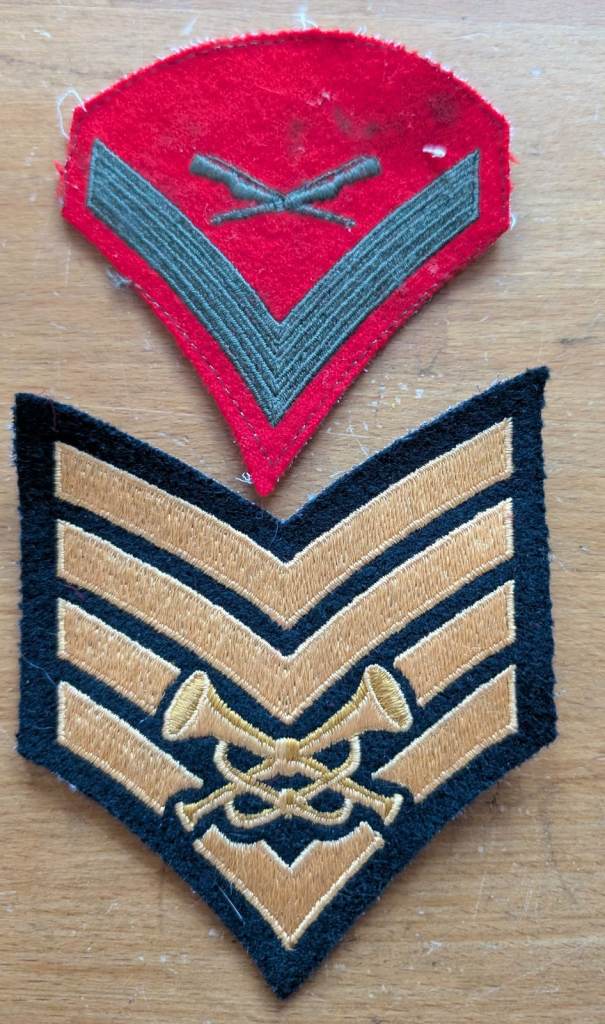 Vintage British Army Staff Sergeant + United States Marine Corps Lance Corporal Cloth Patch Badges