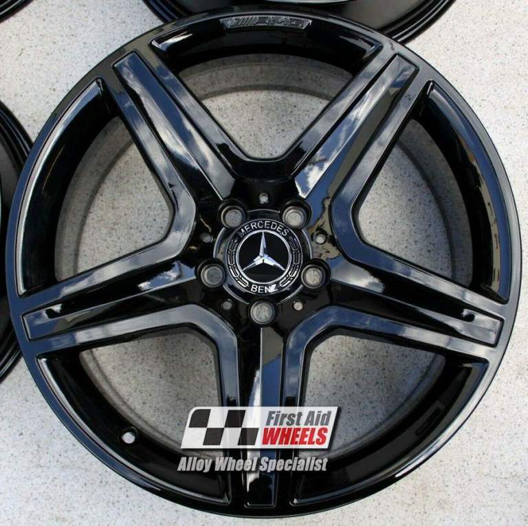 R610BG Swap MERCEDES GLA 4X 19'' GENUINE 5 SPOKE AMG GLOSS BLACK ALLOY WHEELS