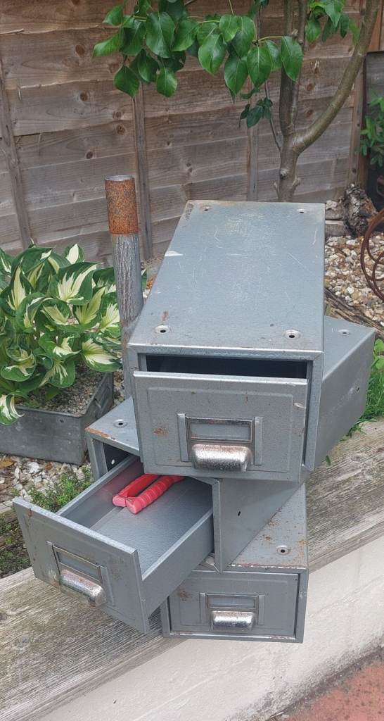 Silver metal cardex filing drawers 