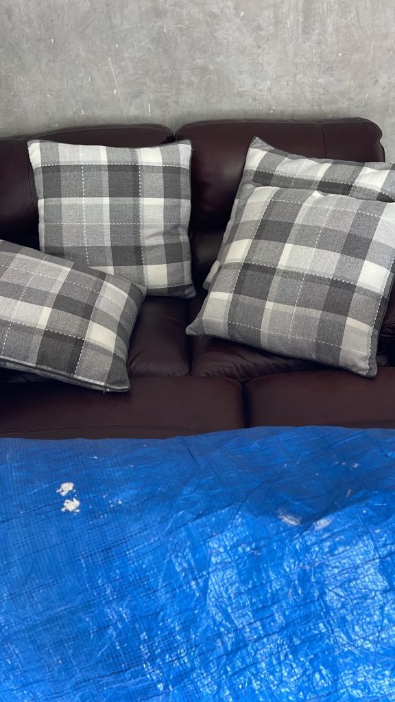 Set of 4 Grey Plaid Cushions – Good Condition