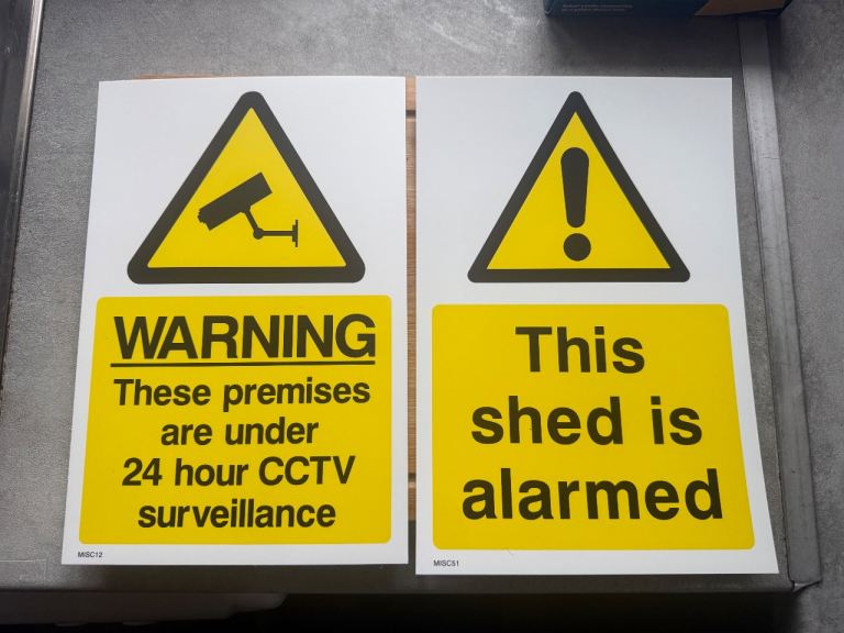 BRAND NEW - This shed is alarmed & 24 Hour CCTV - Rigid Plastic Signs 200 x 300mm A4 Size