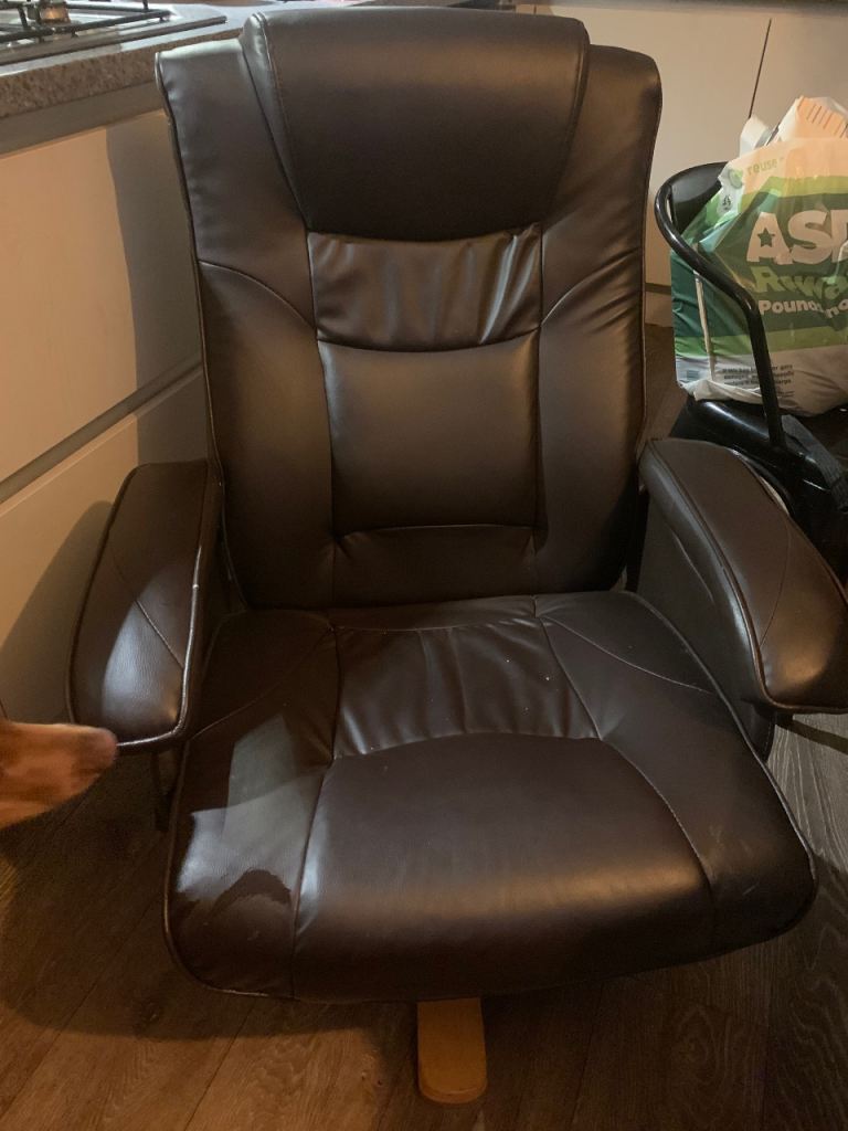 Brown Faux Leather Arm swivel recliner Office Chair - Good Condition