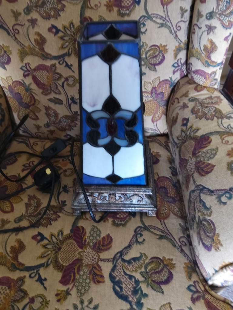 Etched glass framed table lamp