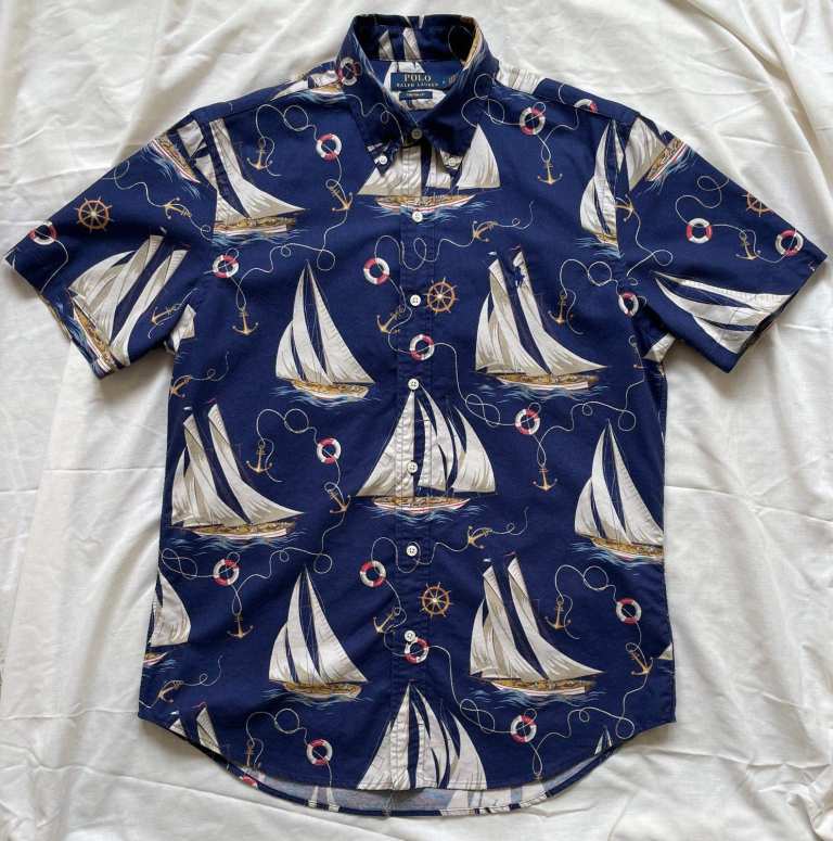 Polo Ralph Lauren Sailboat Nautical Shirt Custom Fit - Size M (RRP £160)