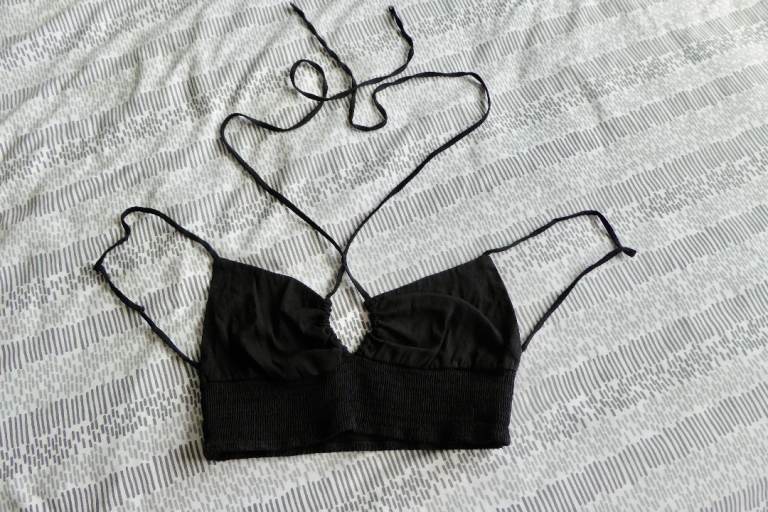 Zara Black Linen Mix Strappy Crop Top