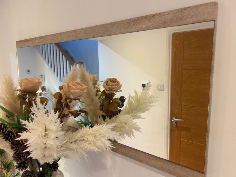 Large Wooden Framed Wall Mirror – Good Condition