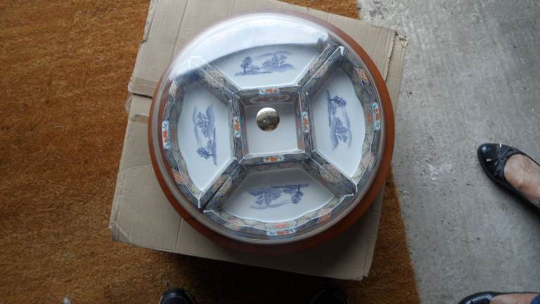 Vintage Revolving Party Susan Dish, Chinese Pattern, 5 Compartments
