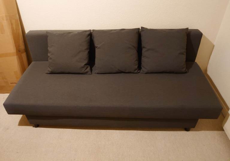 Ikea Asarum grey double sofa bed and topper