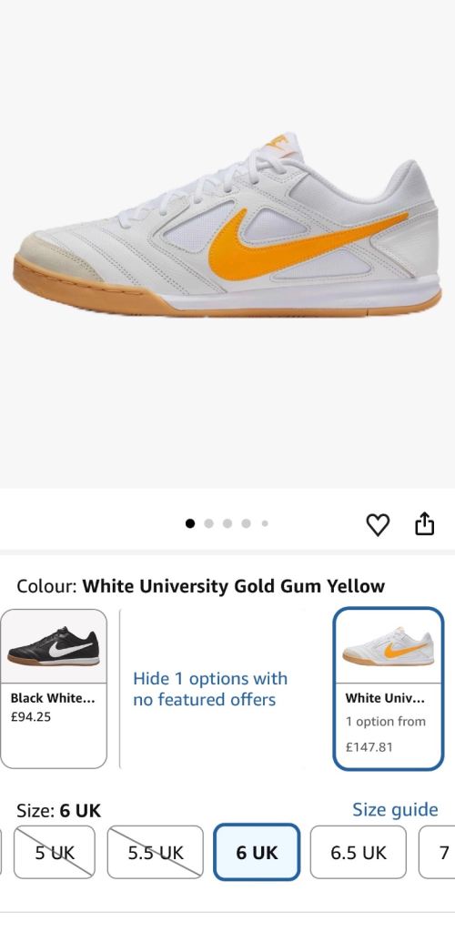 New Nike White University Gold Gum Yellow Football Boots Size 6 UK