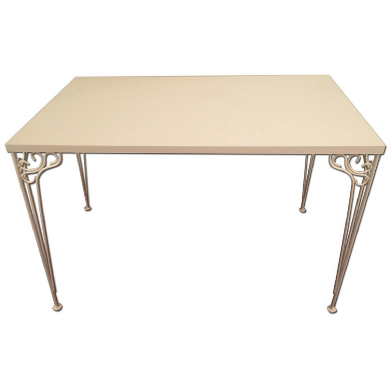 image for Ikea White Iron Scroll Leg Desk/Table