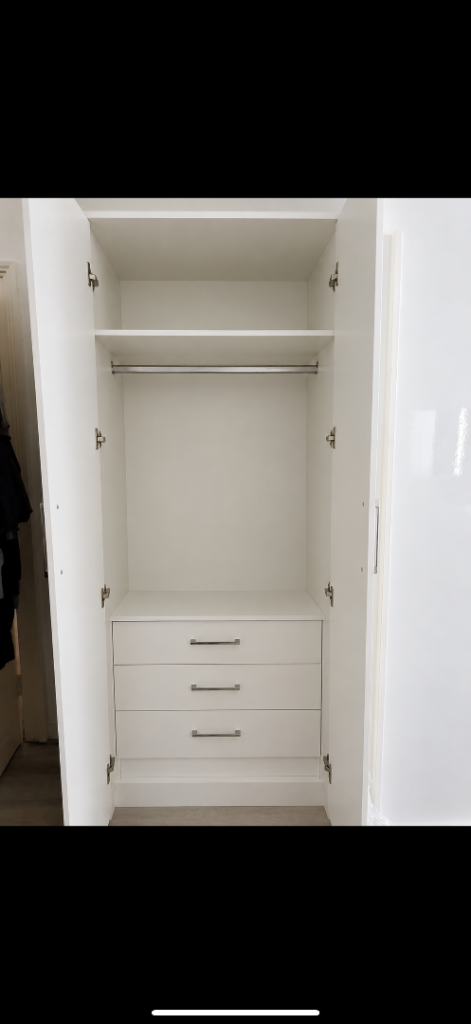 White Wardrobe with Wooden Drawer Organiser – Brand New
