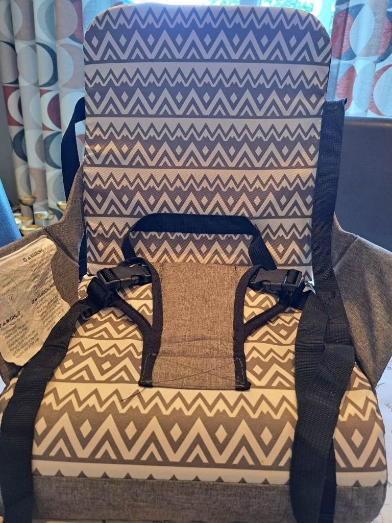 Baby High Chair / Booster Seat - Grey Pattern, Good Condition