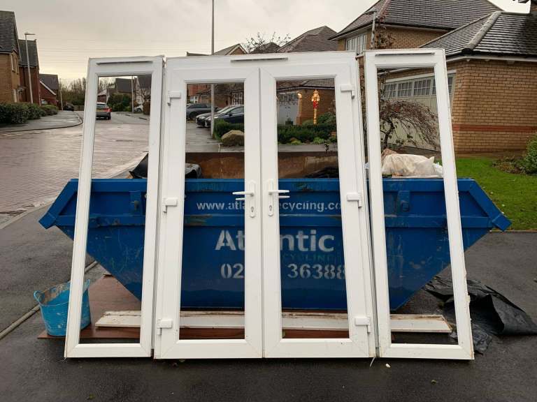 White Double glazed French doors with side panels £160