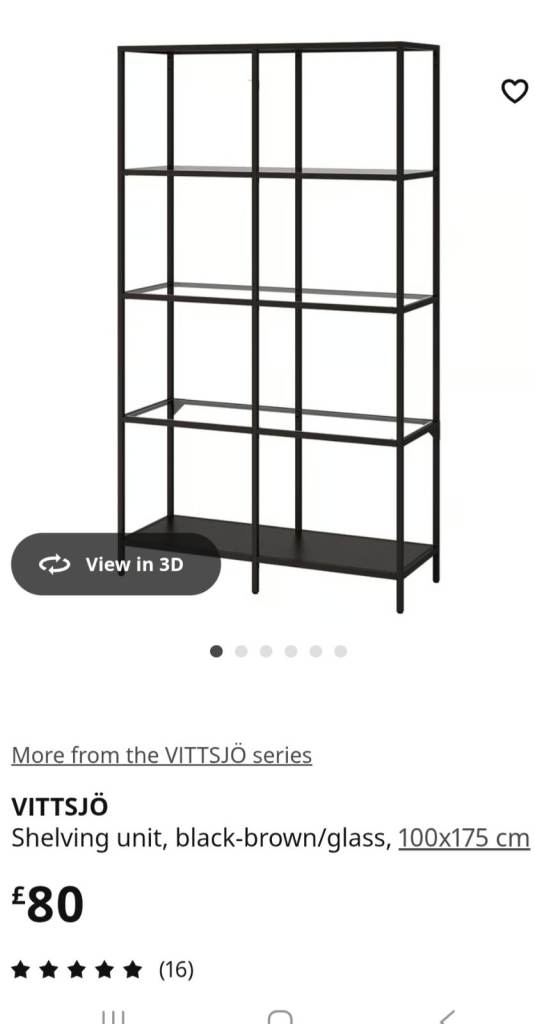 IKEA VITTSJÖ Black-Brown Shelving Unit with Glass Shelves