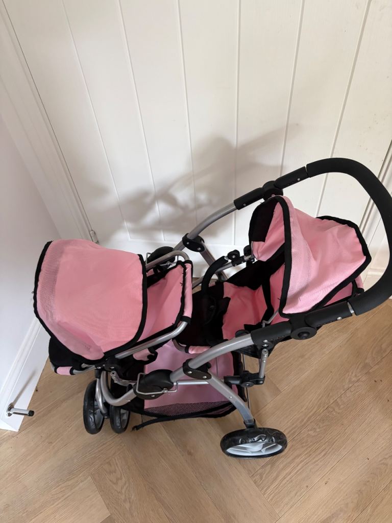 Pink Twin Doll Pram – Good Condition